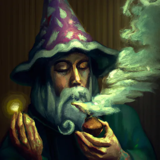 Prompt: a hyperrealistic painting of a wizard smoking weed cinematic 