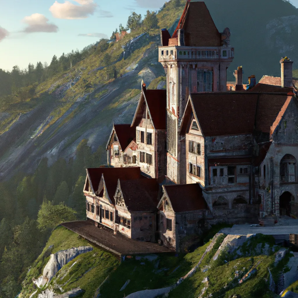 Prompt: mansion of a mountain side of a castle, 8k, photorealistic, by ilya kuvshinov-sports render, ultra detailed, trending on artstation defined defined