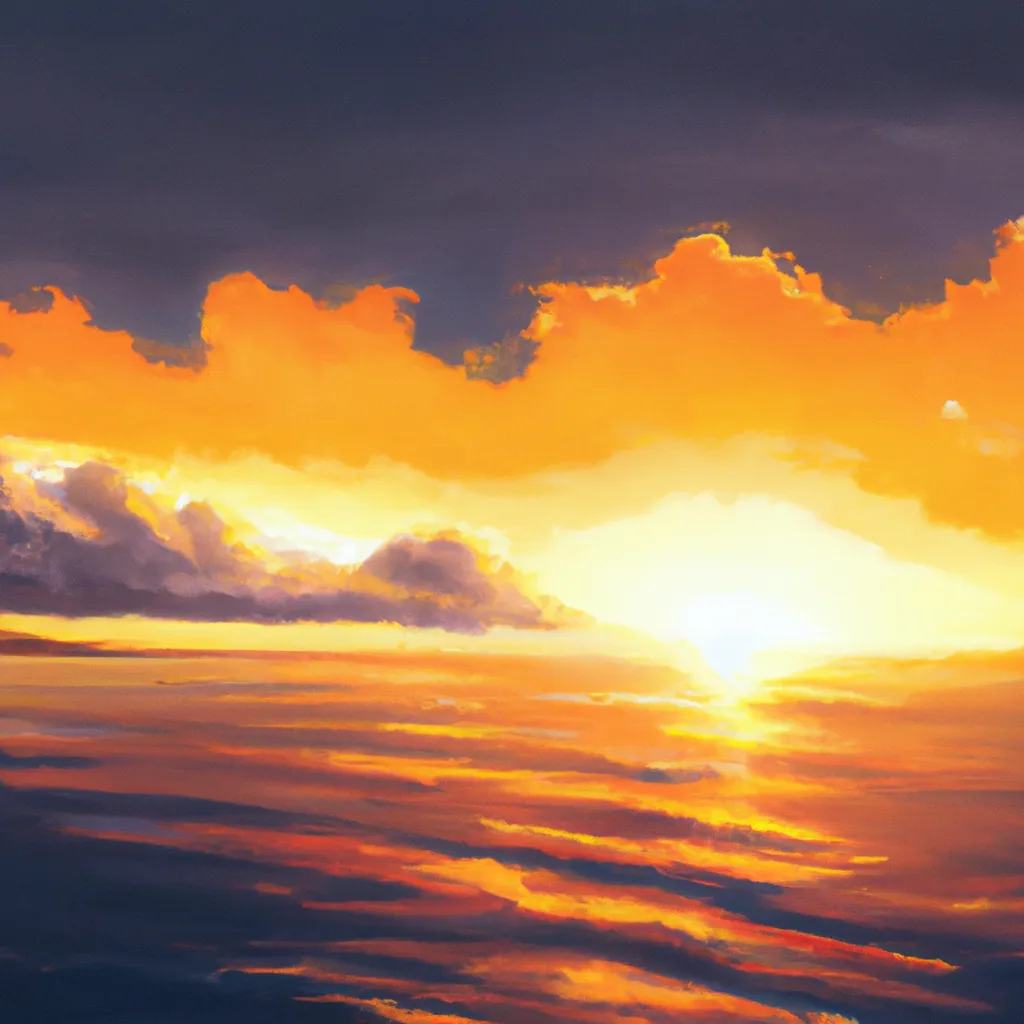 Prompt: a painting of a sunset over the ocean, a matte painting, featured on pixiv, rayonism, chillwave, deviantart, matte painting