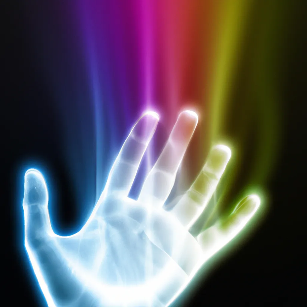 Prompt: A 3D rendering of aura around a opened palm of the hand