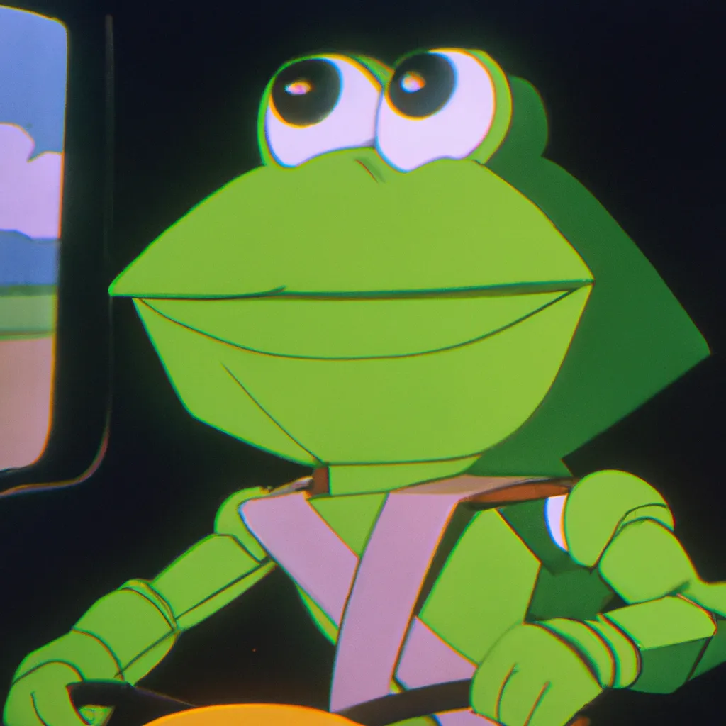 Prompt: Kermit the Frog in The Transformers (1984), traditionally animated