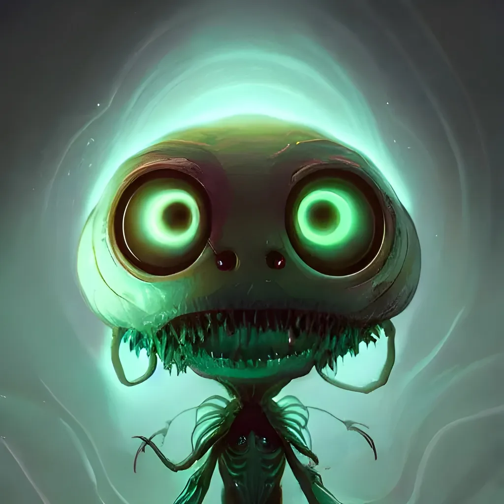 Prompt: a tiny creepy creature with enormous eyes made of bioluminescence, fantasy, elegant, crisp 8 k line work, emissive lighting, digital painting, artstation, unreal engine, octane render, concept art, matte, sharp focus, illustration, art by james jean and justin gerard and josan gonzalez