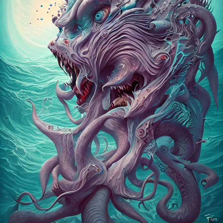 Dagon, roaring, gigantic sea creature that dwells i... | OpenArt