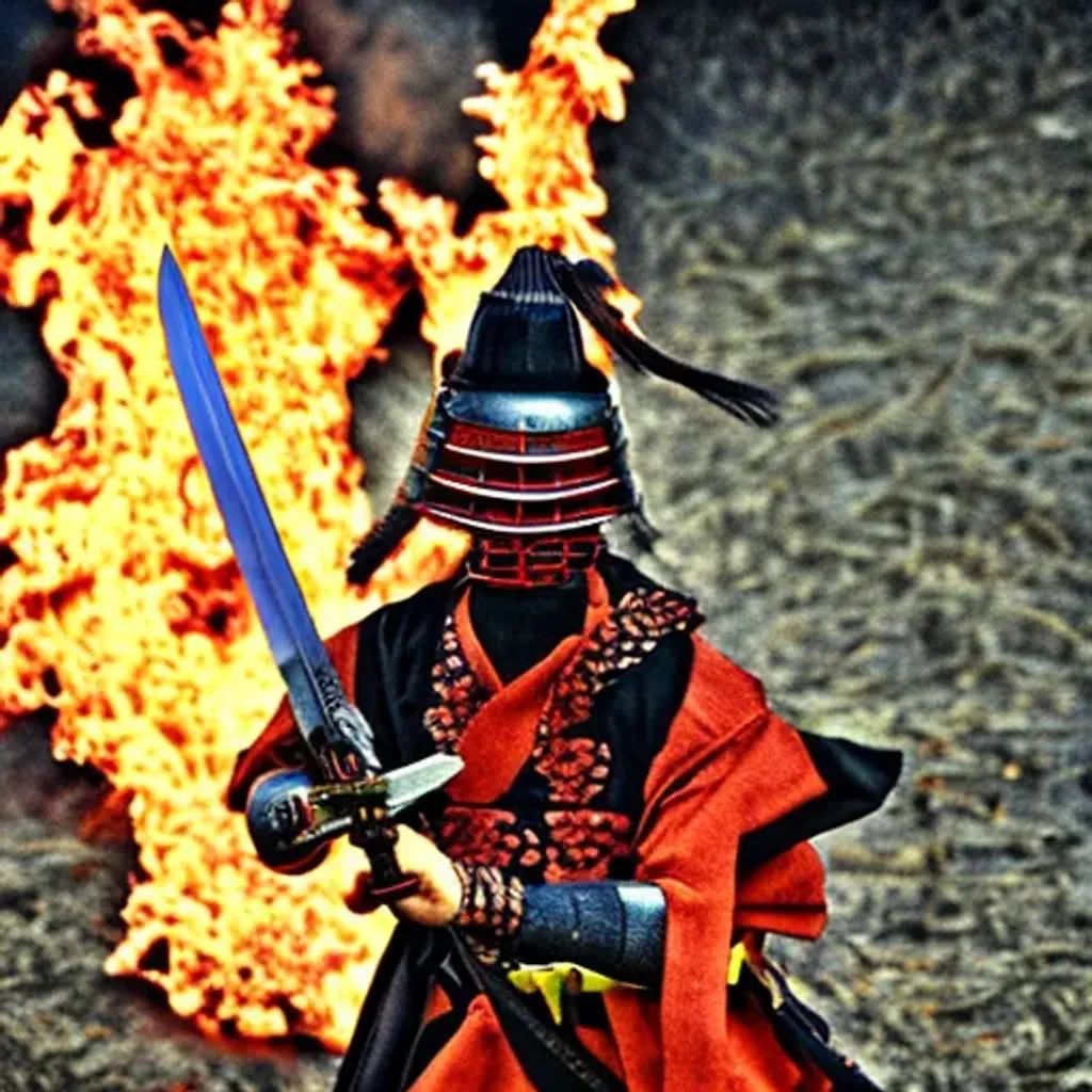 Prompt: samurai with flaming sword