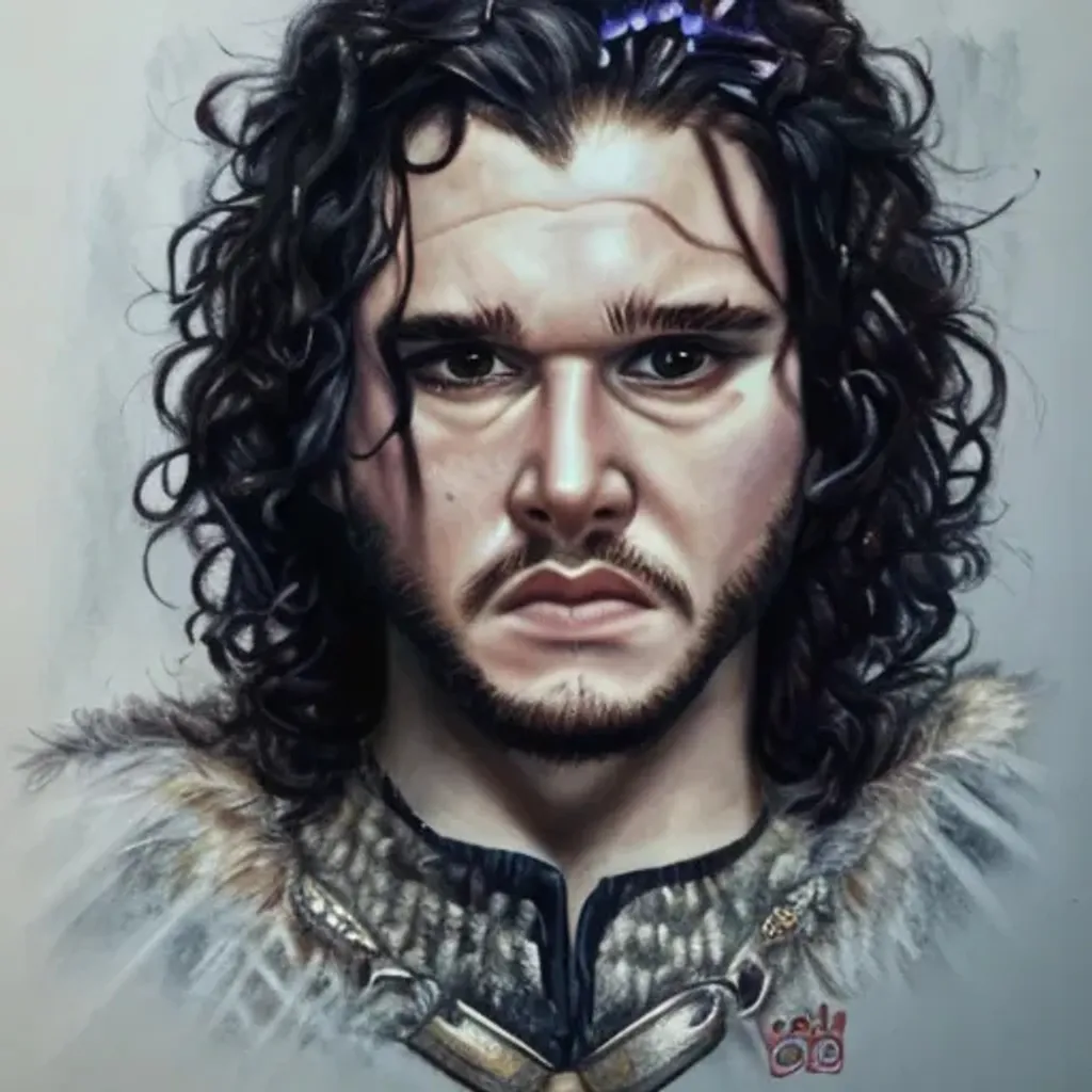 Prompt: realisticportrait of jon snow with medium elf hair and wearing  rpya; crown in throne room