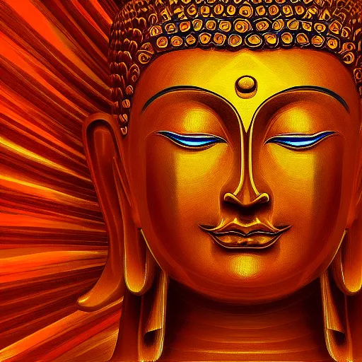 symmetrical beautiful buddha, bright orange colors