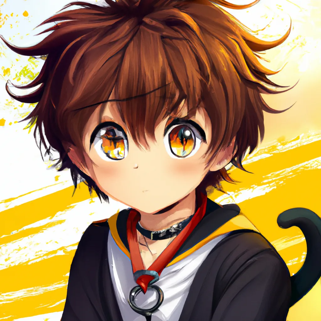 Prompt: cute anime boy, soft, shy, short boyish hair, wavy black fluffy hair, big amber eyes, orange eyes, detailed eyes, dog collar, cute!!, kawaii, kyoto animation, free anime, anime, animated, character design, character concept, trending online, 2010s anime, key visual, saturated, high quality, 8k, by Ryota, Rimmu, Ayumi, Kantoku, fantasy outfit, dog collar, a 70mm portrait, iso 100, focus mode, f/100, smiling brightly, waist up photo, locs, blasian, perfect composition, beautiful detailed intricate insanely detailed octane render trending on artstation, 8 k artistic photography, photorealistic concept art, soft natural volumetric cinematic perfect light, chiaroscuro, award - winning photograph, masterpiece, oil on canvas, raphael, caravaggio, greg rutkowski, beeple, beksinski, giger