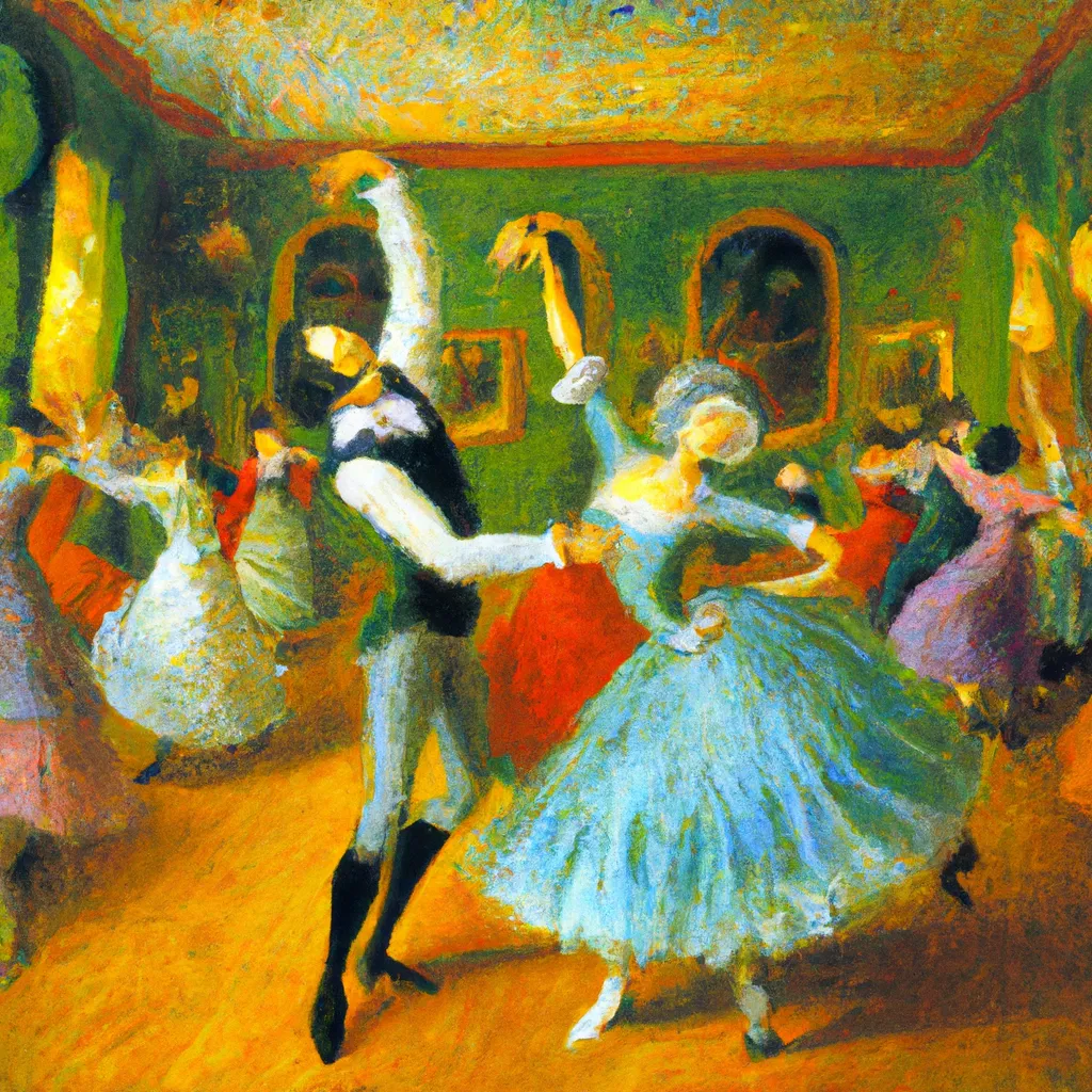 Prompt: Ballroom Dance,Paris, 1707, by Claude Monet