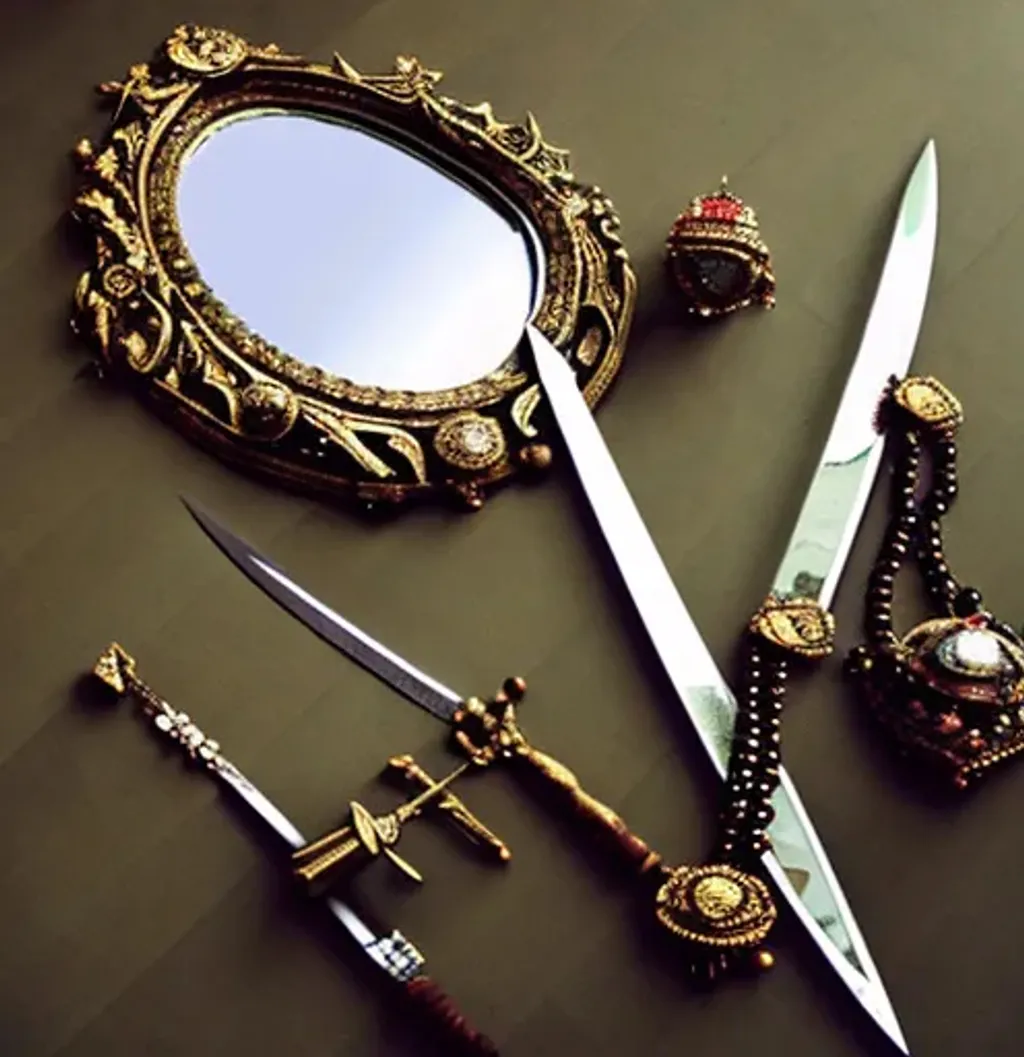 Prompt: Jewels, mirror, sword