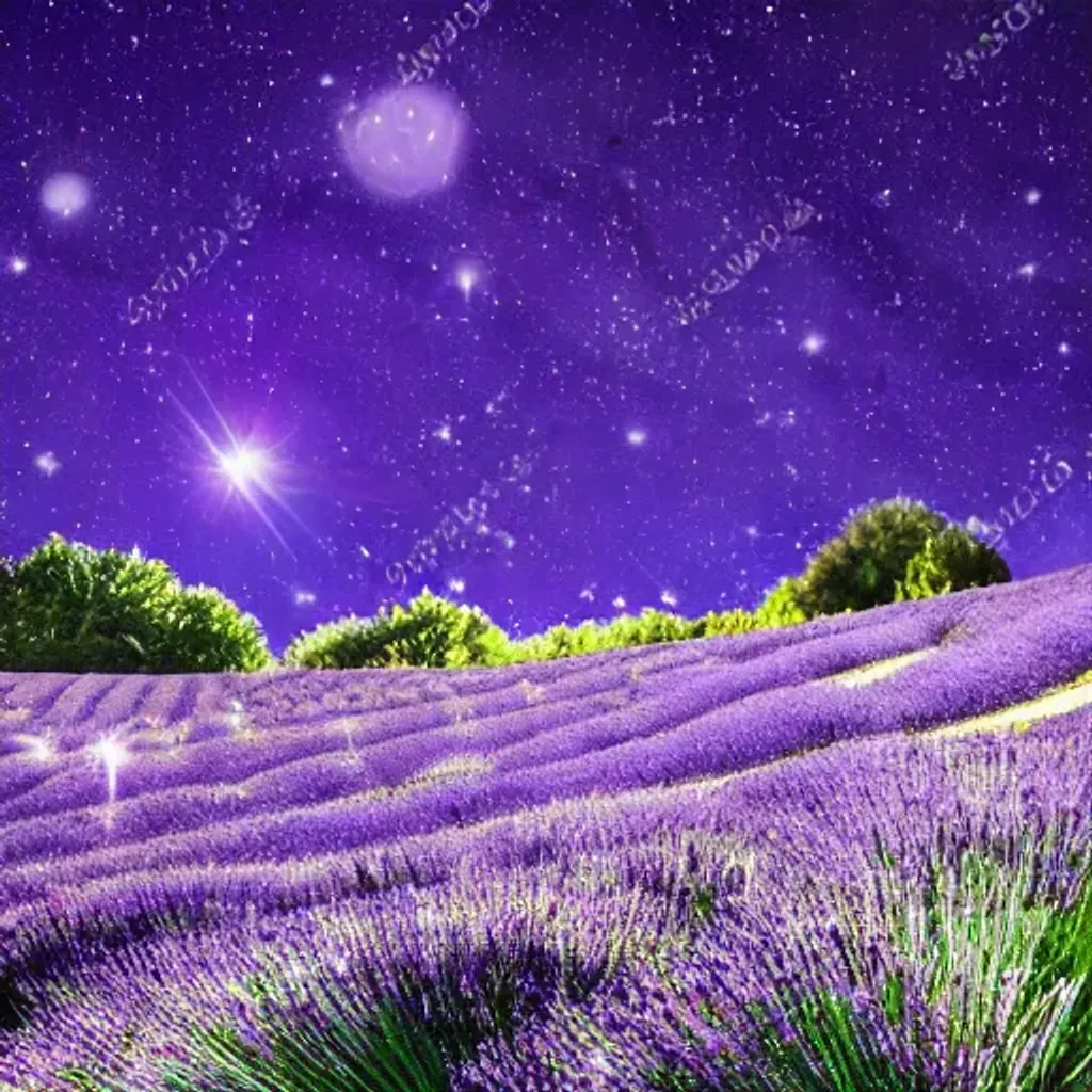 Night Starry Sky And Lavender Gardens 