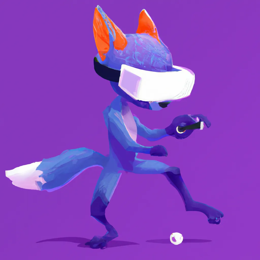 Prompt: Purple humanoid bipedal fox character playing a game in virtual reality, trending on artstation