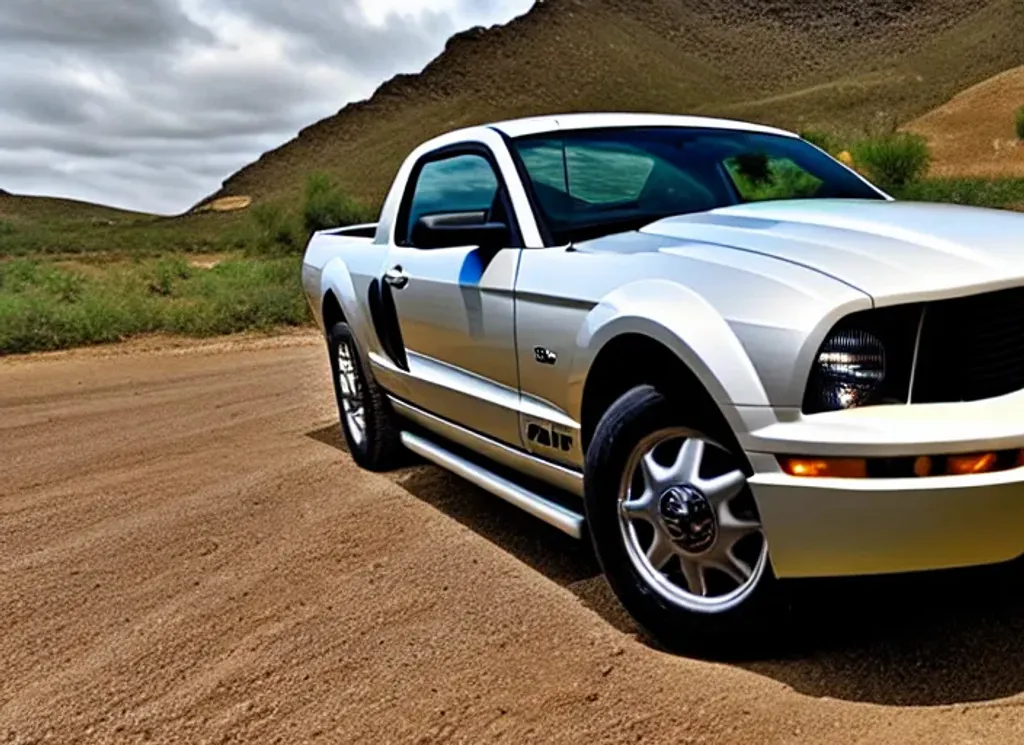 Prompt: An photograph of an 2005 Ford Mustang bakkie