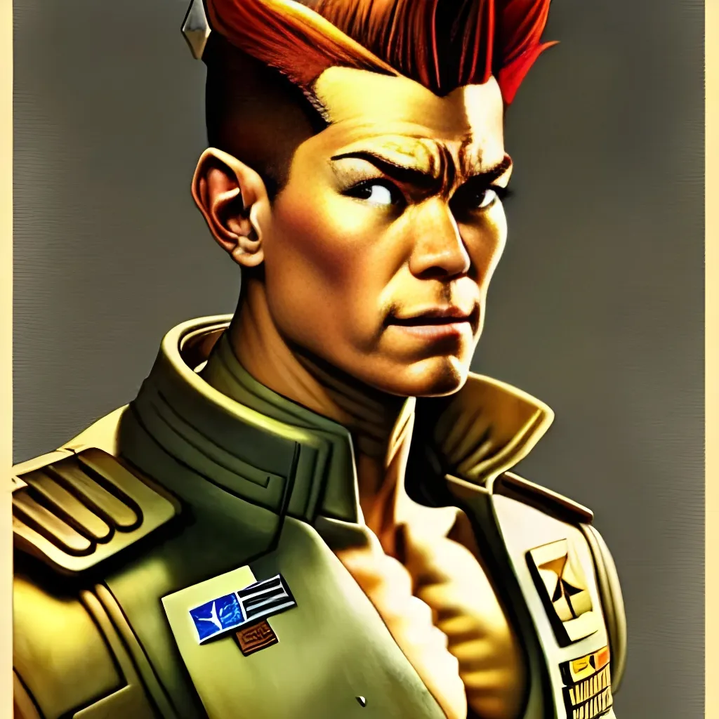 Prompt: Highly detailed realistic full body portrait of a young feminine androgynous muscular cyberpunk male space soldier, ginger pompadour undercut, smirking, focus on face, black overall uniform, digital art, highly detailed, by gaston bussiere, katsuya terada, frank frazetta