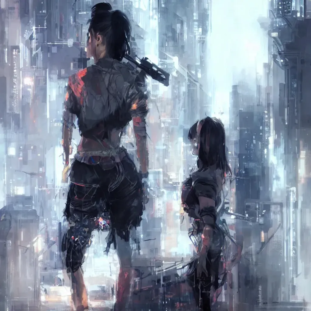 Prompt: Professional painting of a beautiful Asian cyberpunk woman with modern hairdo, by Jeremy Mann, Rutkowski, and other Artstation illustrators, intricate details, face, portrait, headshot, illustration, UHD, 4K