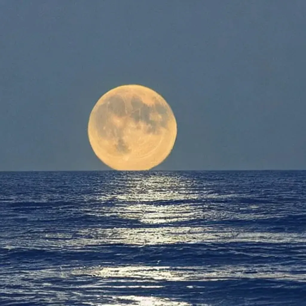 Prompt: The waves in the ocean look like a galaxy with stars. A white robed monk is standing on the boat with a fluorescent moon, which is as lifelike as a photo