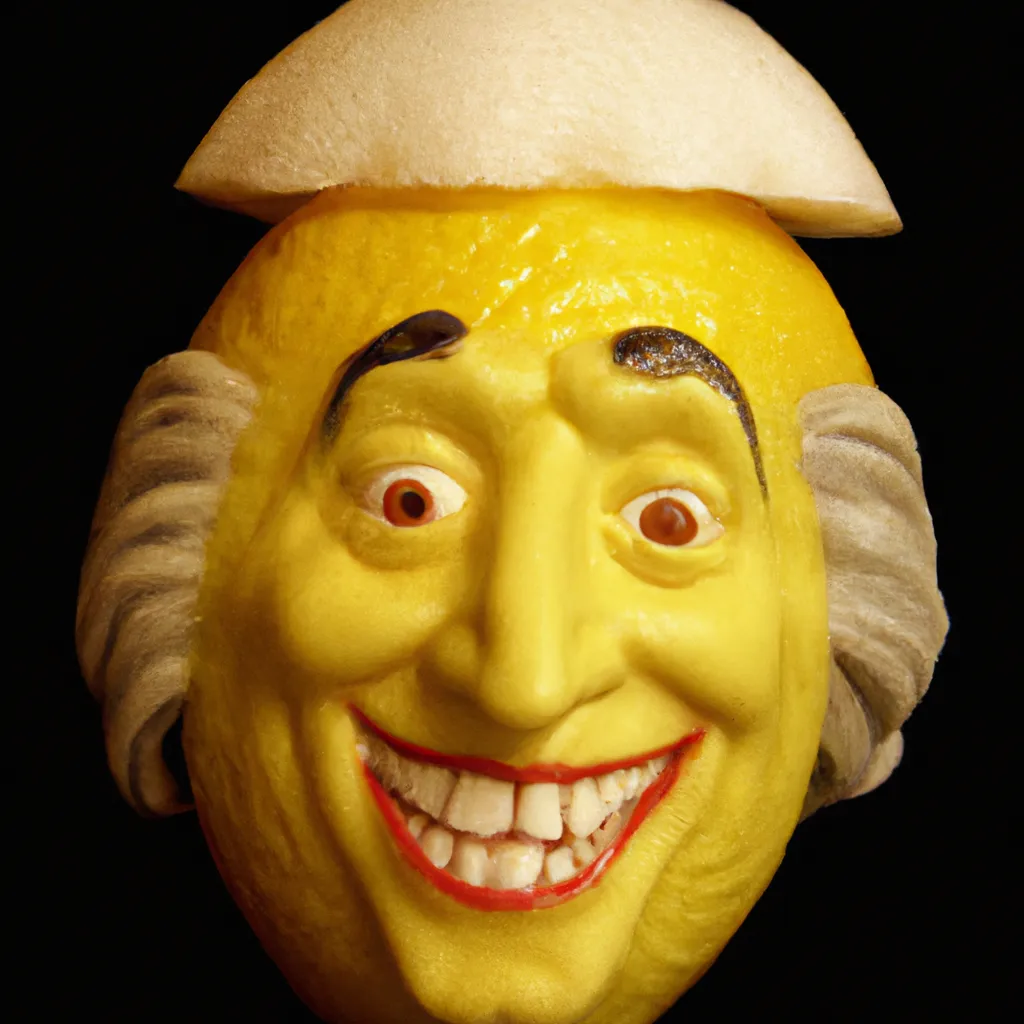 Prompt: laughing George Washington as a lemon with bicornhat photo-Realistic