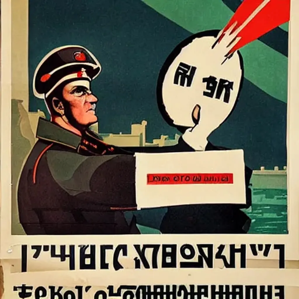 Prompt: A propaganda poster which shows Soviet saliors 