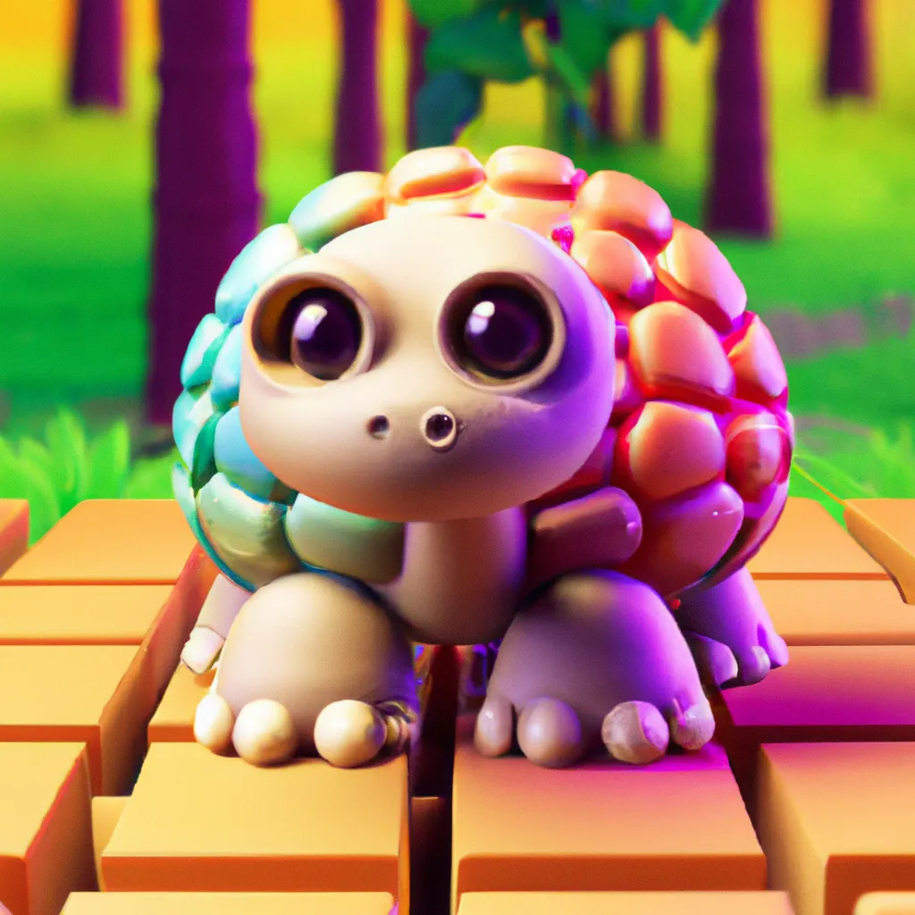 Prompt: cute 3D render of a rounded baby turtle dragon in a clay style, standing on a yellow colored brick block, a frontal view, colorful forest background, substance 3d painted, blender, glossy texture, volumetric lighting, high resolution, trending on behance.net, by nintendo