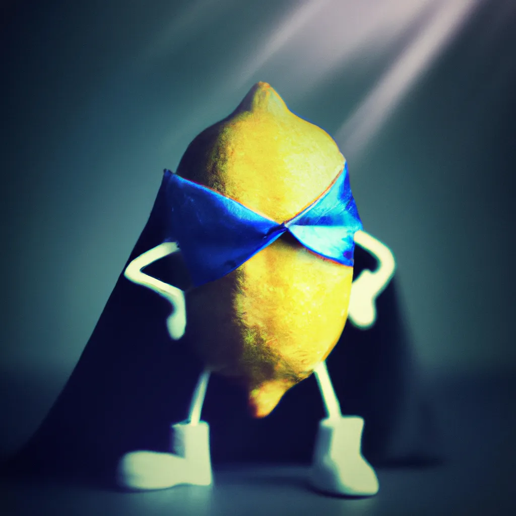 Prompt: lemon wearing a superhero costume, award winning photography 