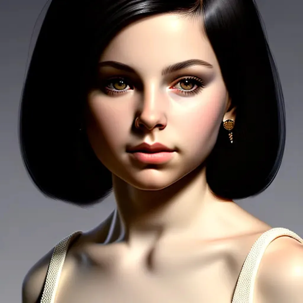 Prompt: Portrait of young girl with black hair, short hair, dark brown eyes, pale olive skin and with cute face, night, city, perfect composition, hyperrealistic, super detailed, 8k, high quality, trending art, trending on artstation, sharp focus, studio photo, intricate details, highly detailed, by greg rutkowsk