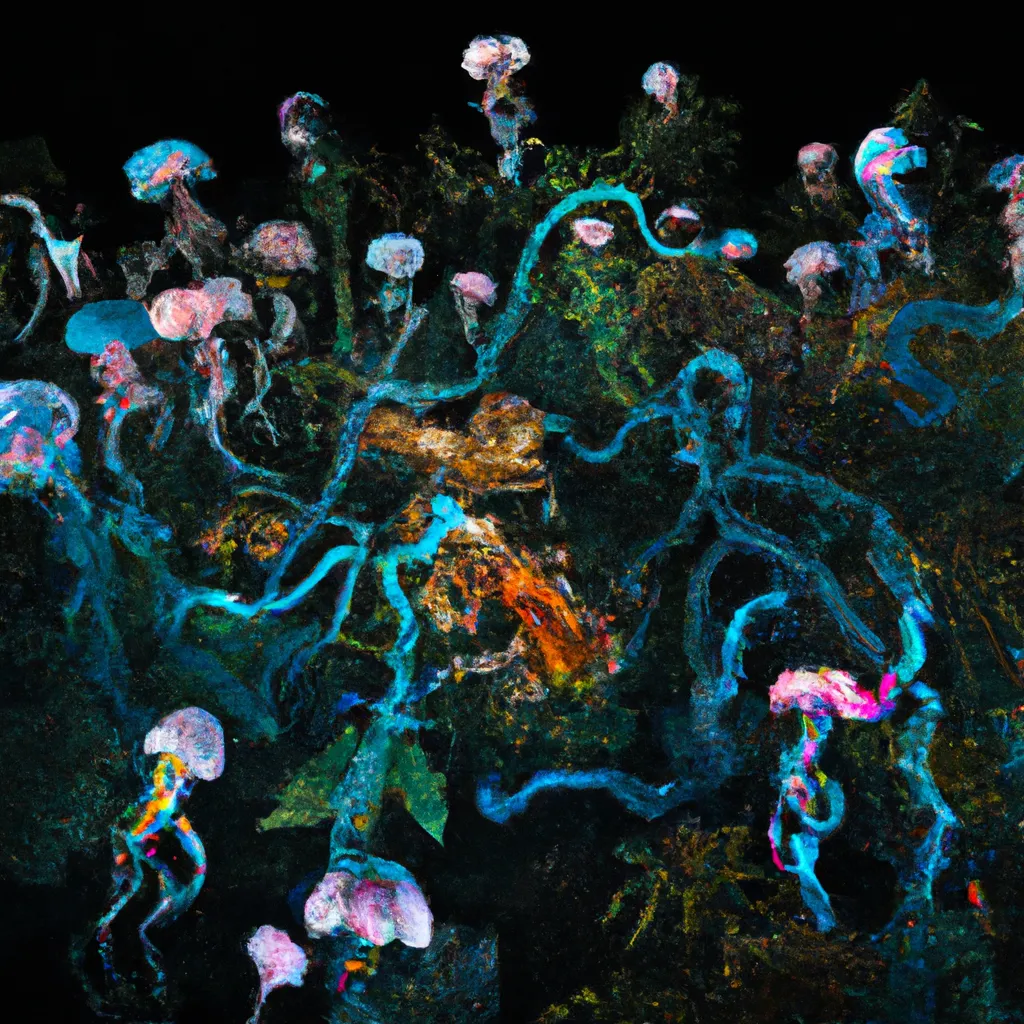 Prompt: Garden of Earthly Delights | Curvaceous Light beings jellyfish  | light bending cute angels covered in halogenic decadent nuclear  flowers in the style of Hieronymous Bosch, Bruce Pennington, Dali, Munch, Escher, Klarwein, Yamamoto, Hattori, Leyendecker, Mullins, Magritte, Giger| bioluminescent opalescent iridescent mermaid  | dark background | ultra sharp focus | 3d octane render artstation trending 8k unreal engine | Avatar movie| Disney Pixar Dreamworks 