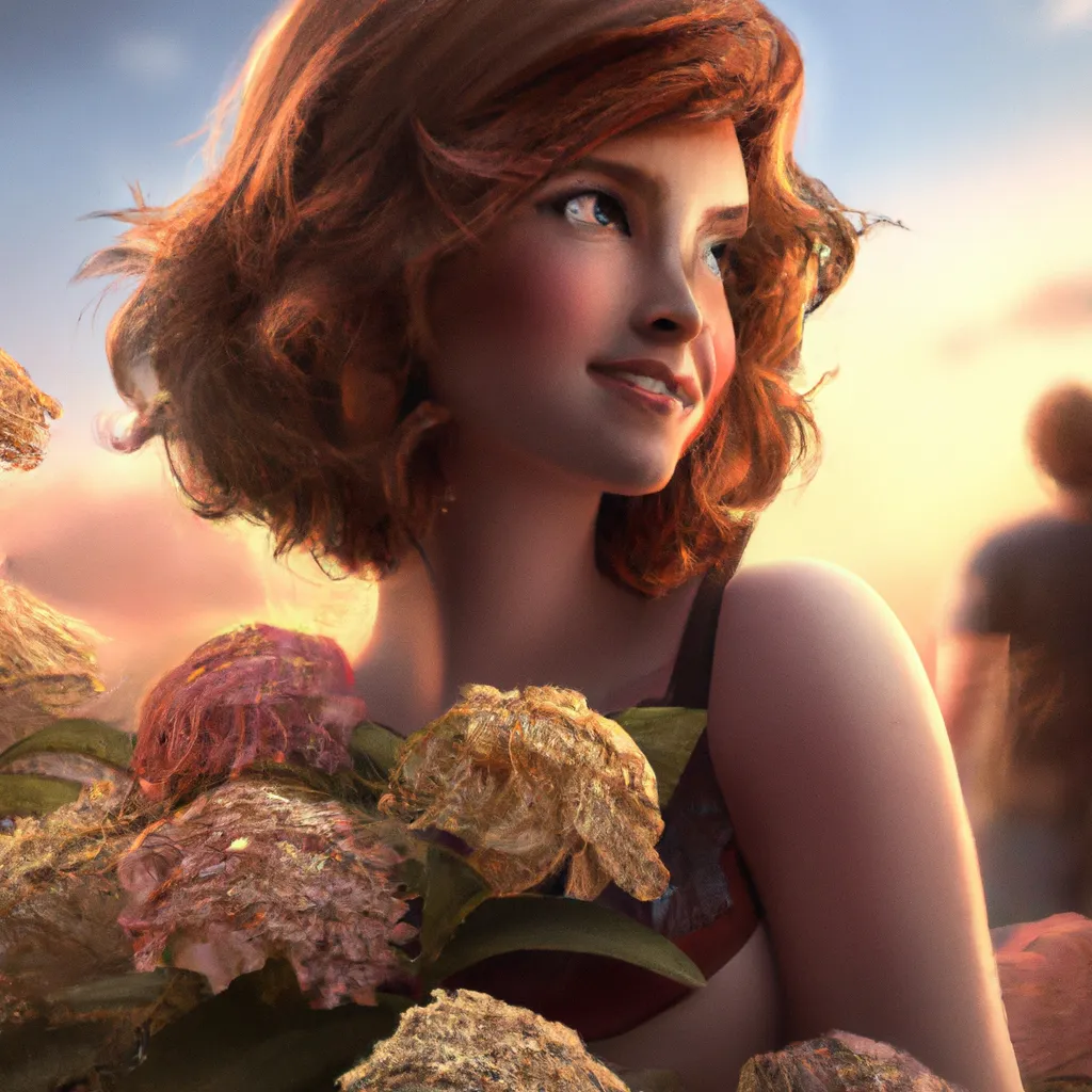 Prompt: a highly detailed epic cinematic concept art CG render digital painting artwork Beautiful young woman with hazel eyes, curly auburn hair, hydrangea blossom, full moon, romantic,  trending on ArtStation, cinematic colors, rendered in Maya, Blender and Photoshop, octane render, golden ratio composition, cinematic atmosphere, dynamic dramatic cinematic lighting, precise correct anatomy, aes