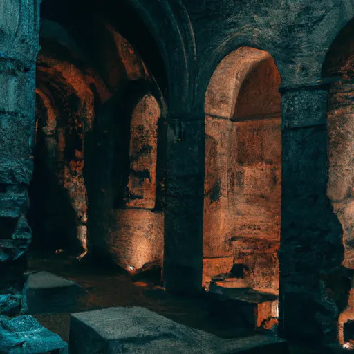 Prompt: An ancient church’s ruins found in Istanbul, Turkey, dating back to the year 1000 BCE, dimly illuminated by a lamp, ancient Turkish architecture, 8k resolution professional photography