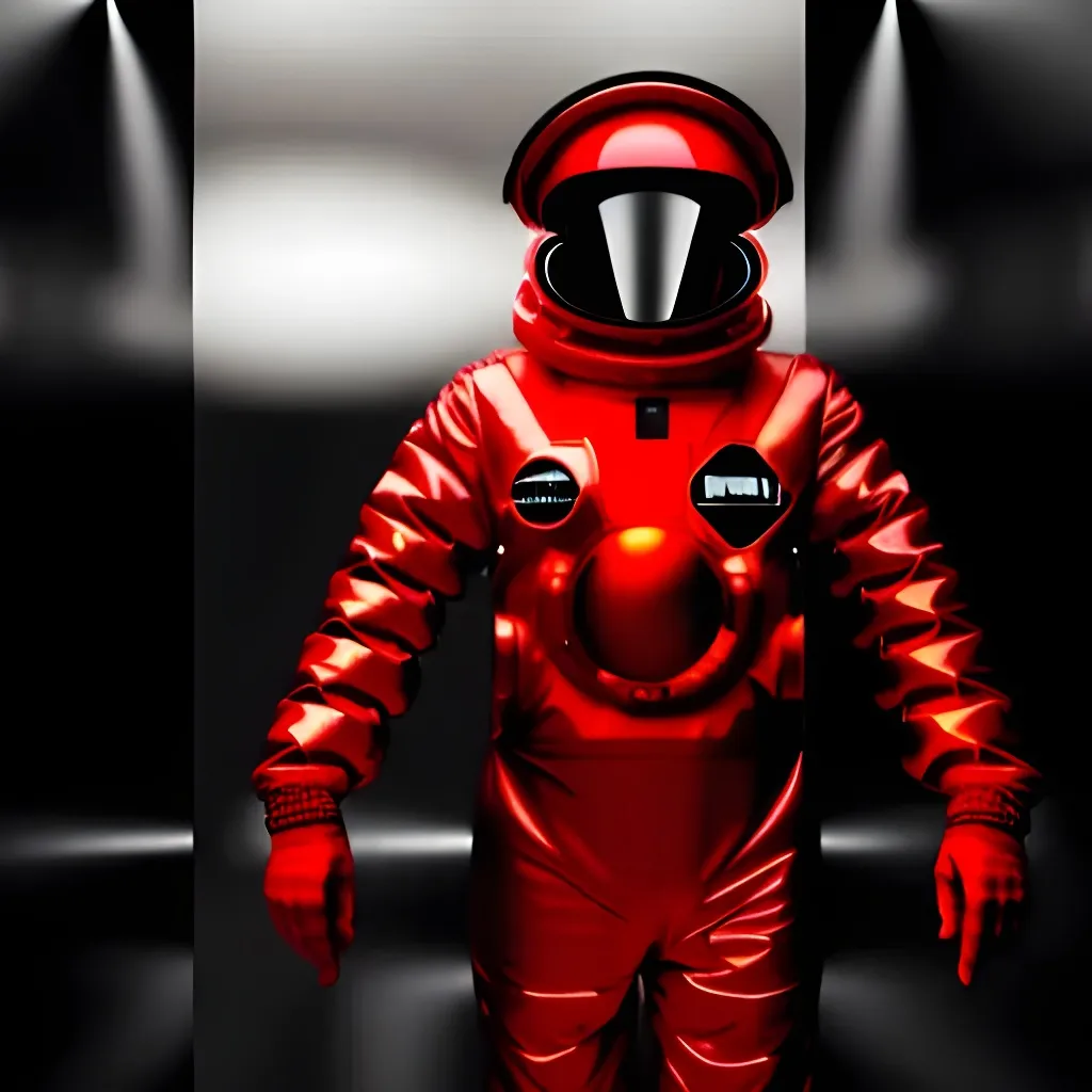 Prompt: Moody Portrait of a red Futuristic Cyberpunk Space Suit,facing towards the camera with swagger,Cinematic Stanley Kubrick movie still, 8K, digital art, unreal engine 5 render, octane render, photorealistic, photography, professional lighting and composition, award winning, intricate details, iconic 