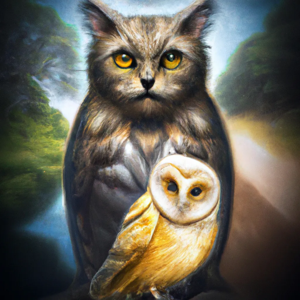 Prompt: digital art of owl body with cat head by Larry Elmore