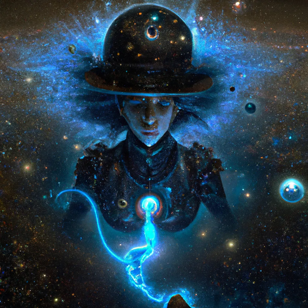 Prompt: Space Pinocchio  steampunk, Starry Cloak, Nebula Hair In Endless Void, Astral Currents, Cosmic Waves | 8K, Hdr, Fantasy, extreme details, high resolution, Sharp focus, shiva, Dn, Naoto Hattori, Zdzislaw Beksinski