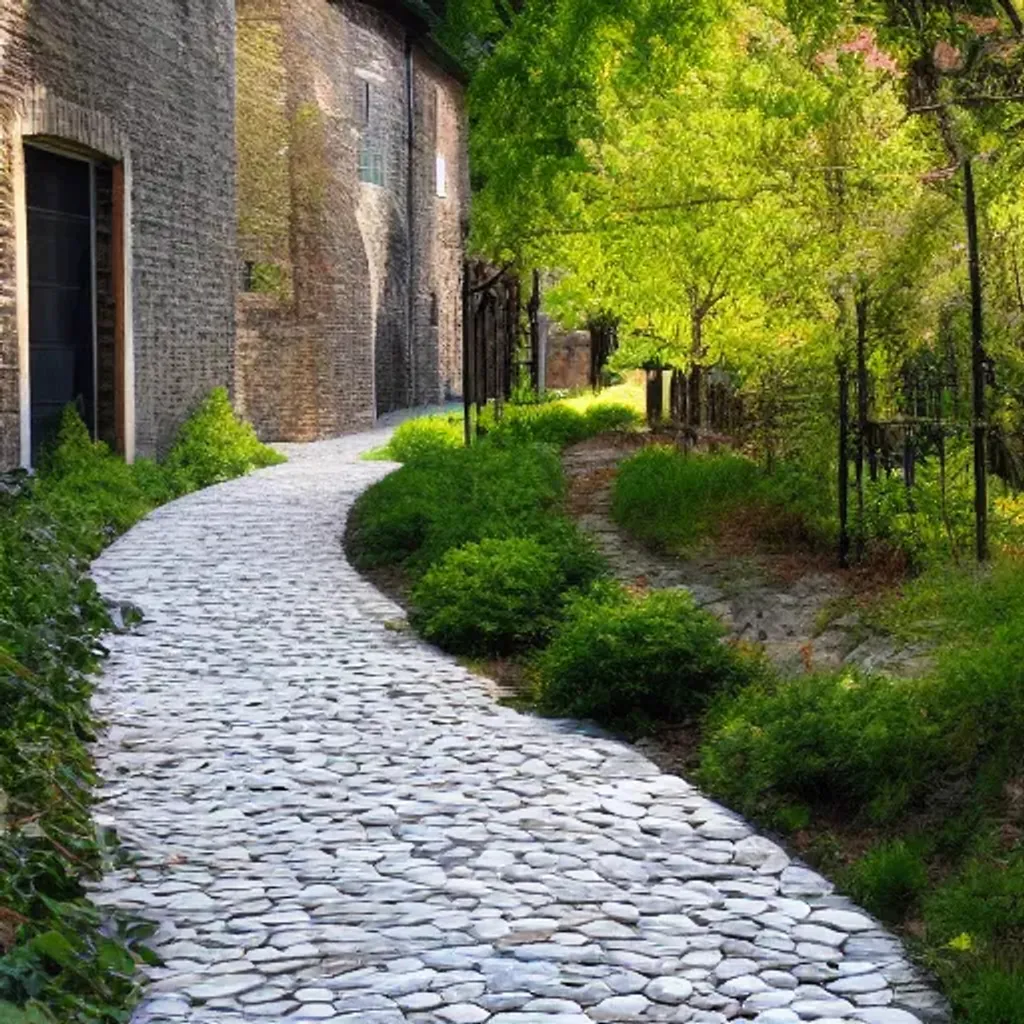 Prompt: stone brick wall path