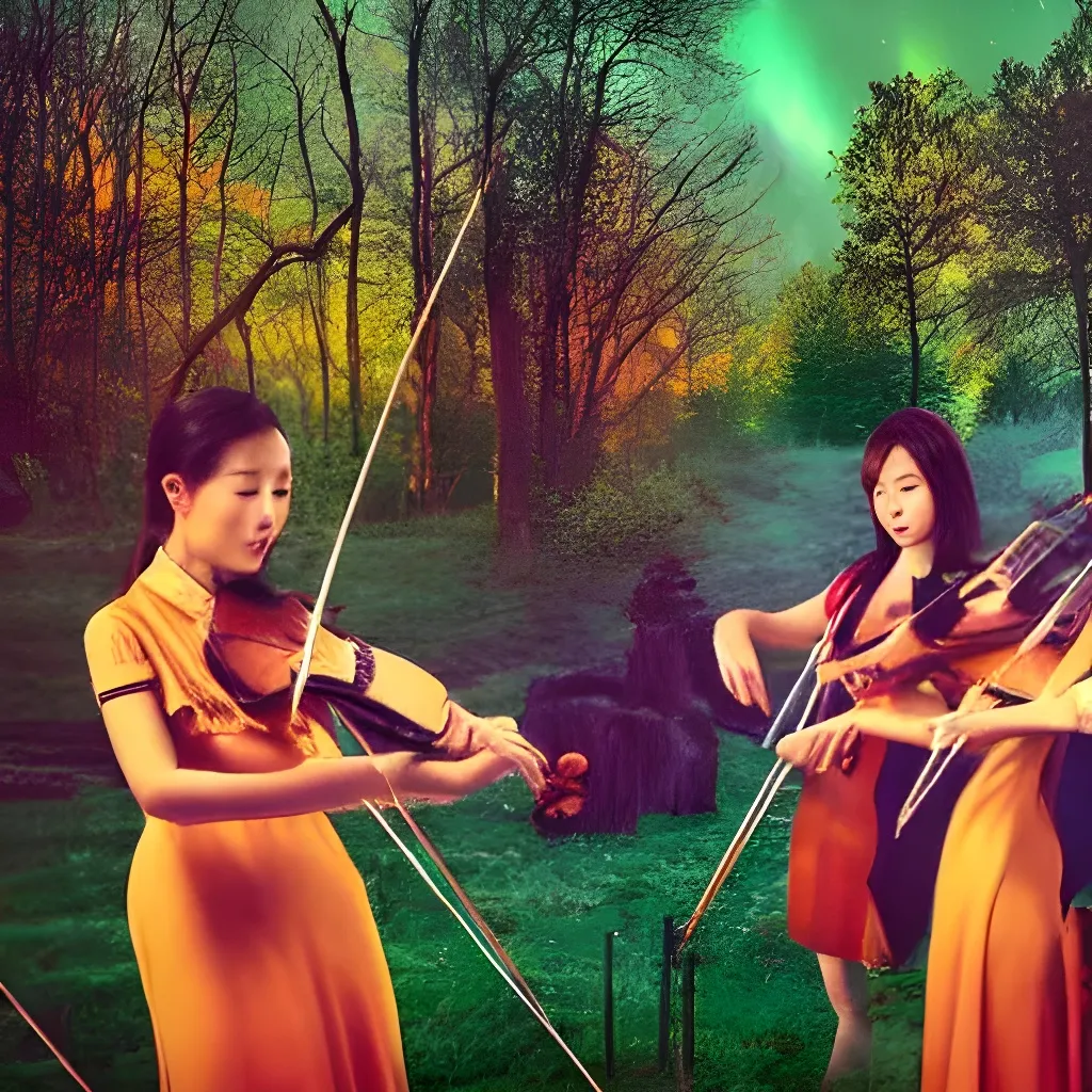 four chinese women playing string quartet in a fores... OpenArt