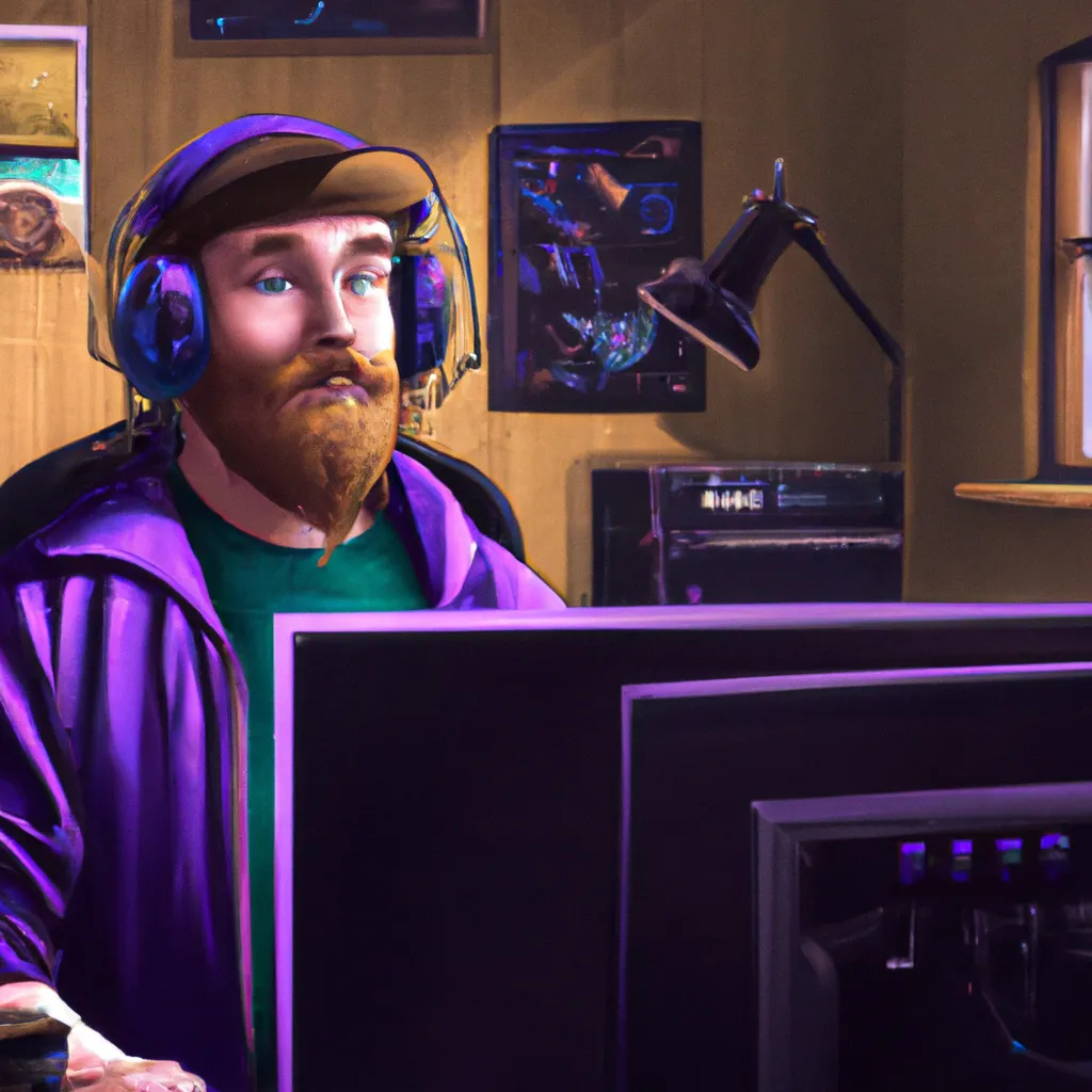 Prompt: A highly detailed portrait of a Twitch streamer playing video games on his basement, digital art