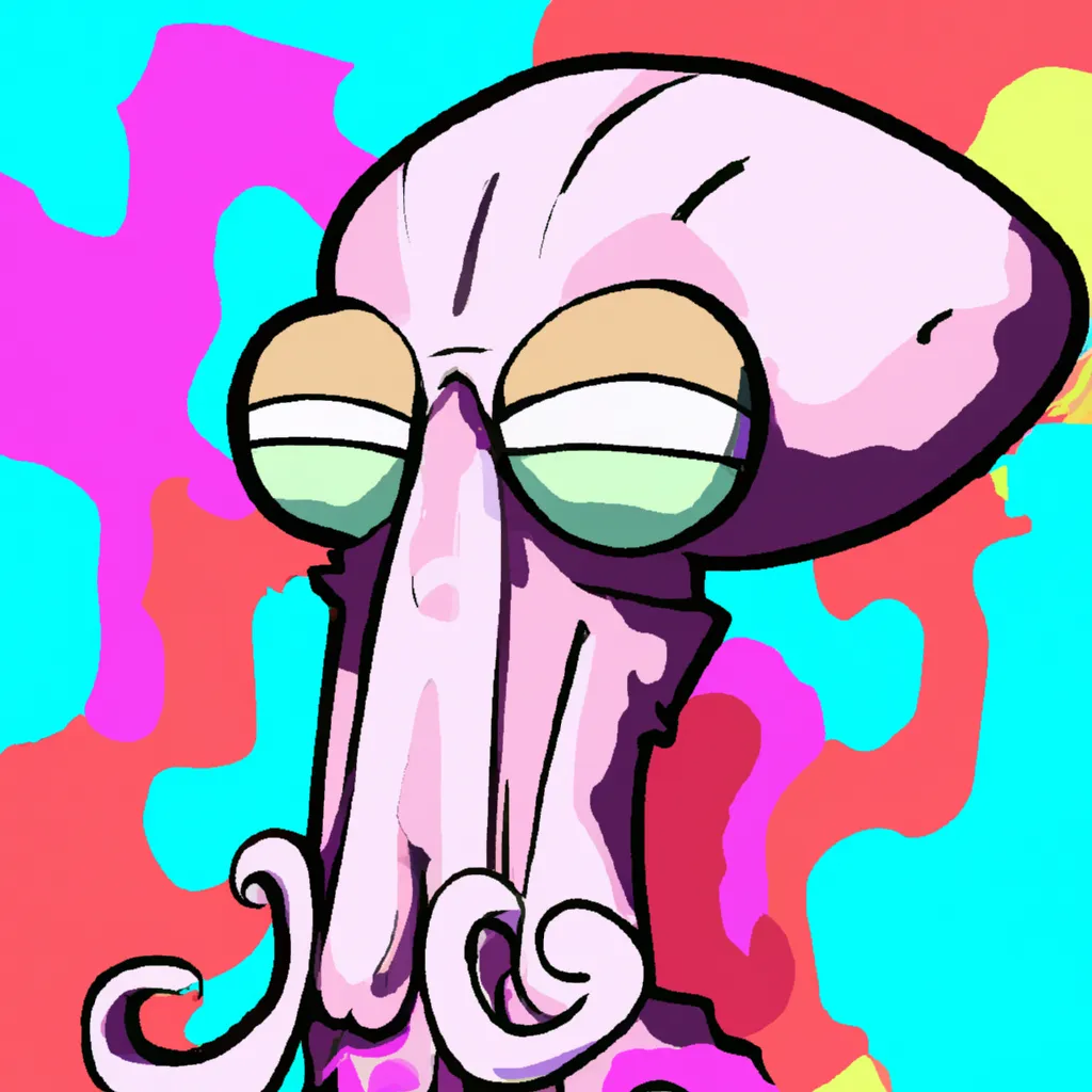 Prompt: Squidward in the style of pop funk art