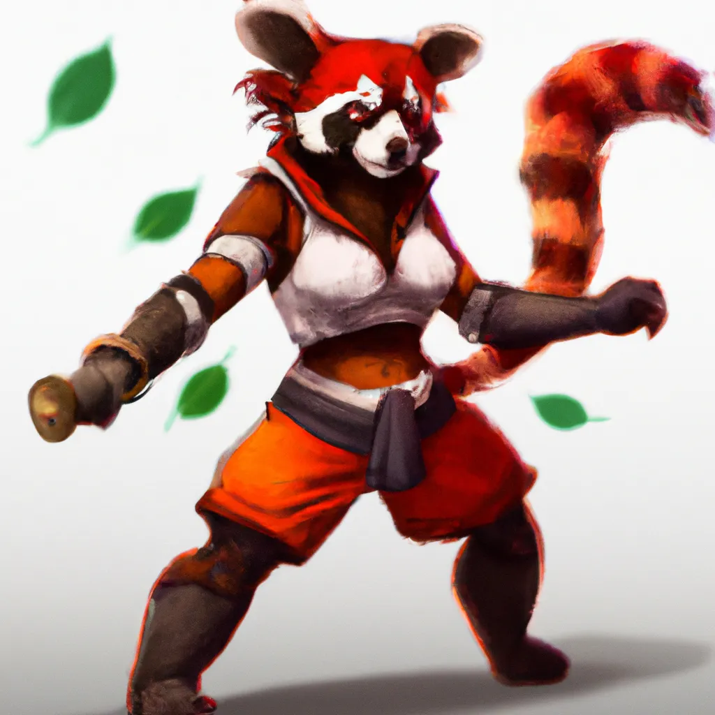 Prompt:  Anthro red pandaren warrior furry Pandaren female monk trending on artstation, character