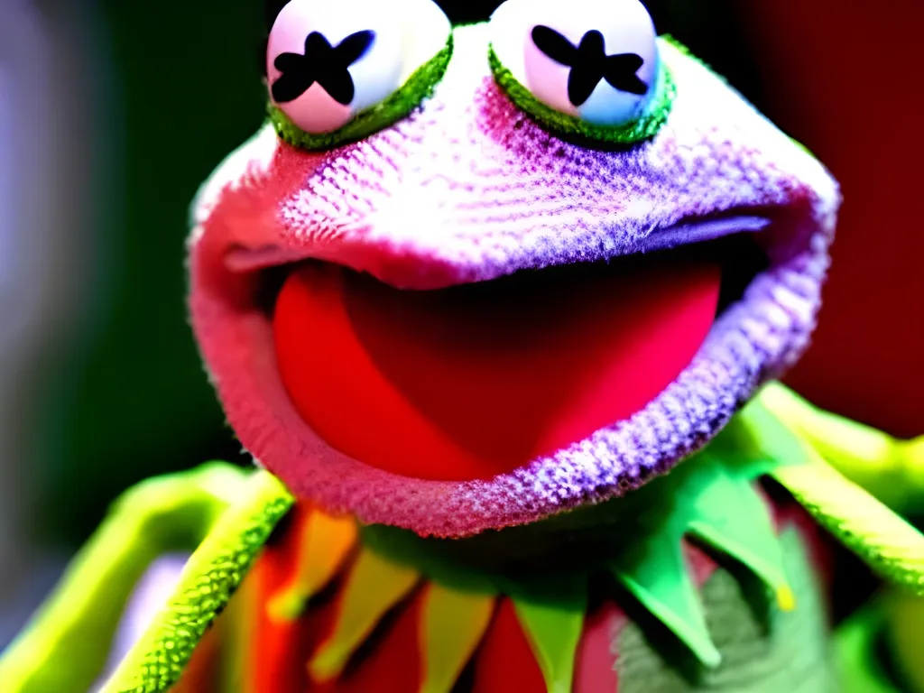 Prompt: Kermit the Frog eating human organs, creepy
