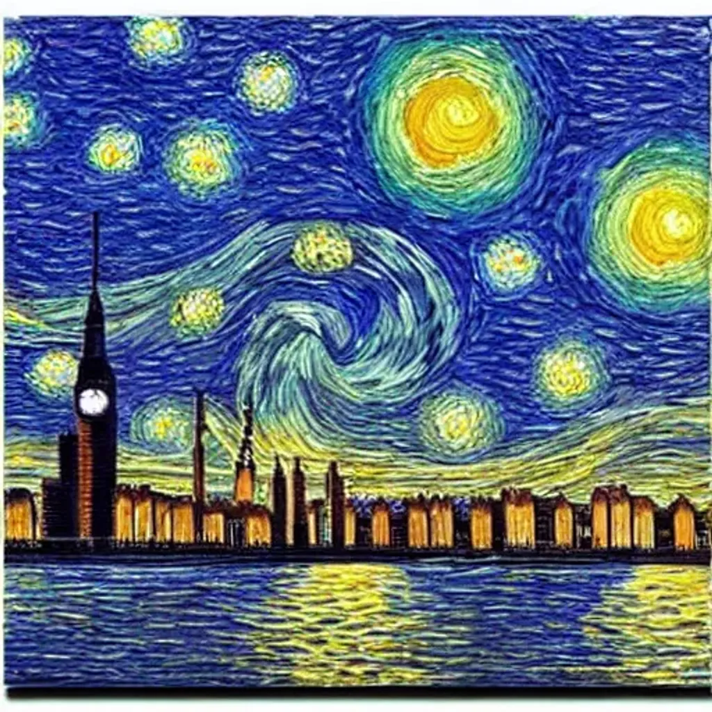 Prompt: London, UK cityscape a starry night van gogh
