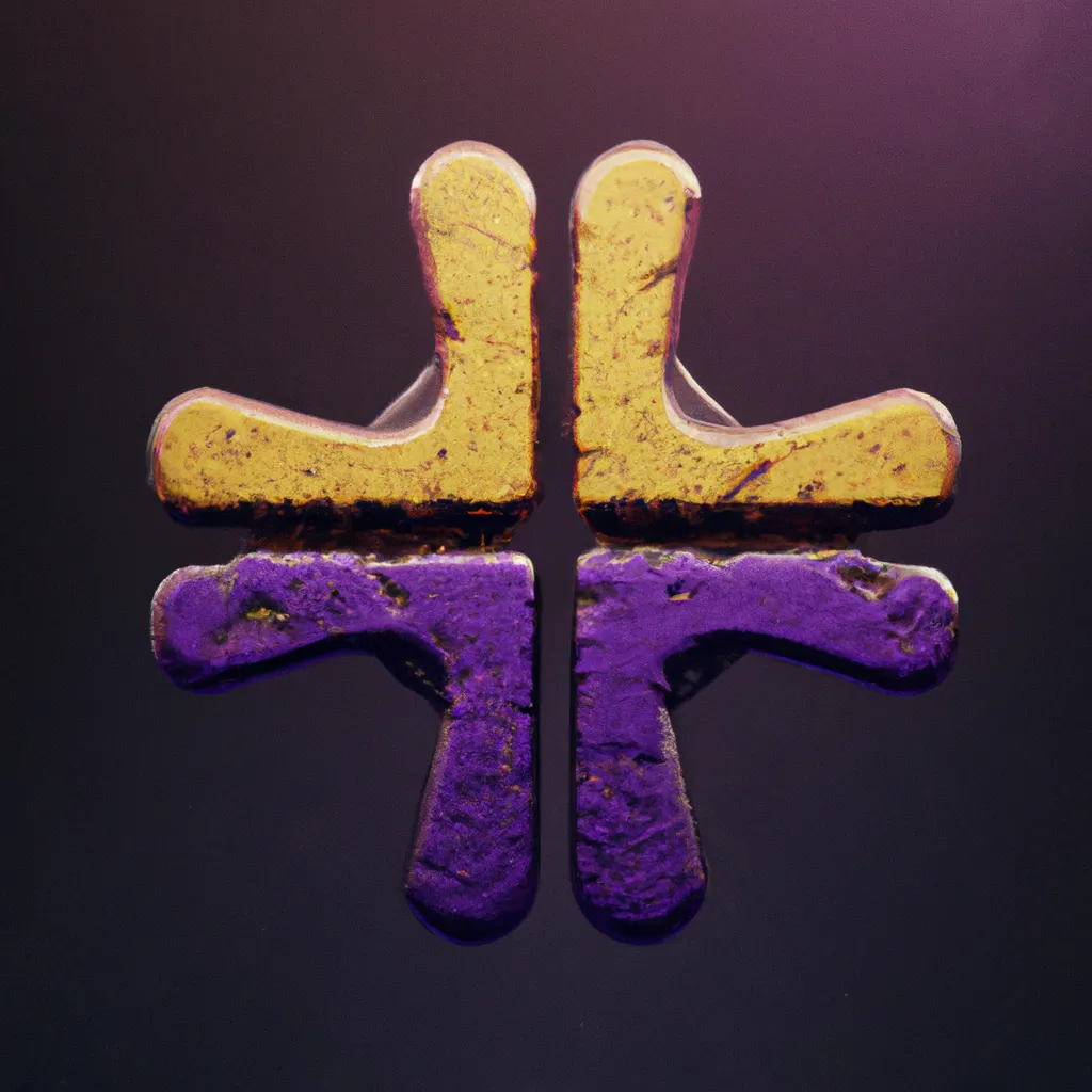 Prompt: Math shaped symbol, professional photography, octane render, rough texture, digital art, yellow and purple, frontal view