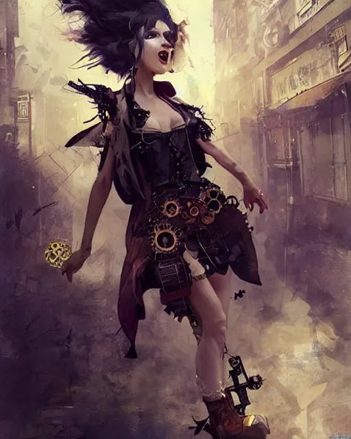 a punk, steampunk woman levitating, dress, wild expr... | OpenArt