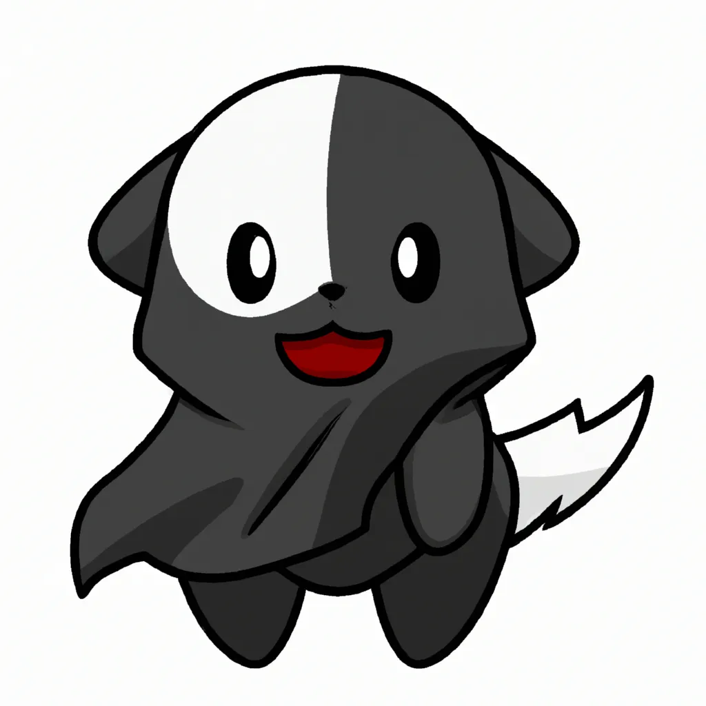 Prompt: pitbull pokemon, Dark ghost type pokemon, cute, cute ghost, mascot, starter