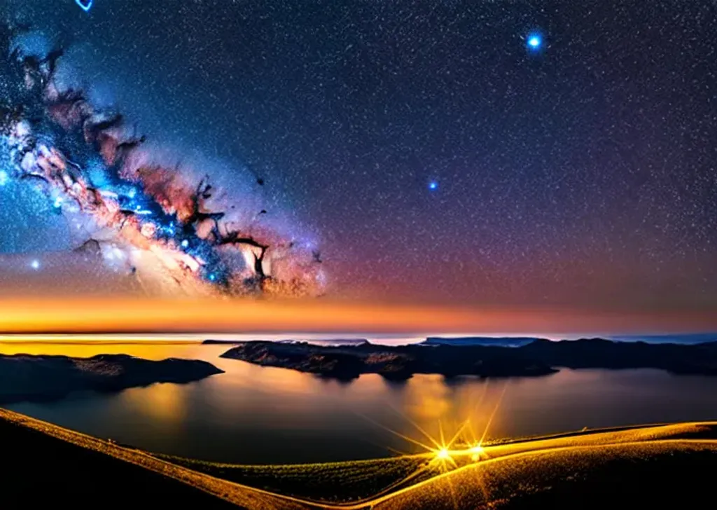 Prompt: long shot scenic professional photograph of a distant galaxy, perfect viewpoint, highly detailed, wide-angle lens, hyper realistic, with dramatic sky, polarizing filter, natural lighting, vivid colors, everything in sharp focus, HDR, UHD, 64K