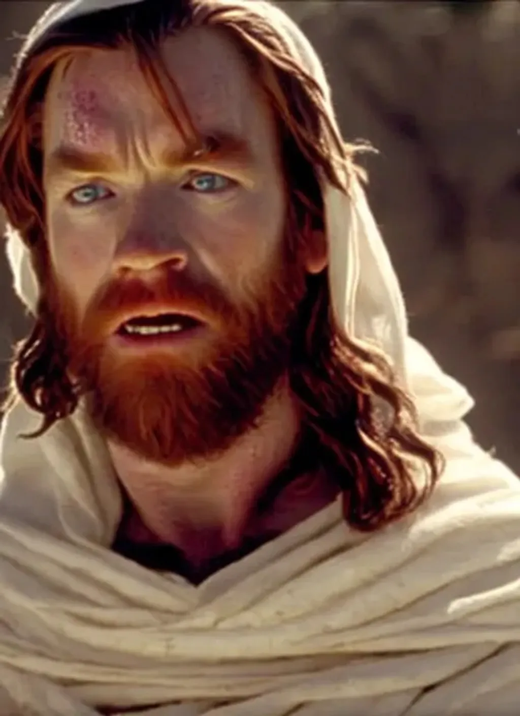 Prompt: Movie screenshot of Ewan McGregor as Jesus, 2005