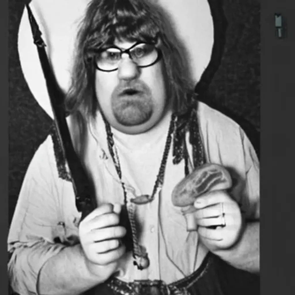Prompt: Peter Griffin as a 1970's Hippie. Vandalla, Vienna Sausage, Russian Roulette. Cowards.