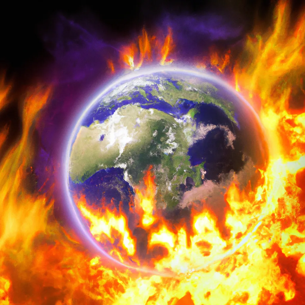 Prompt: earth globe from space burning in flames