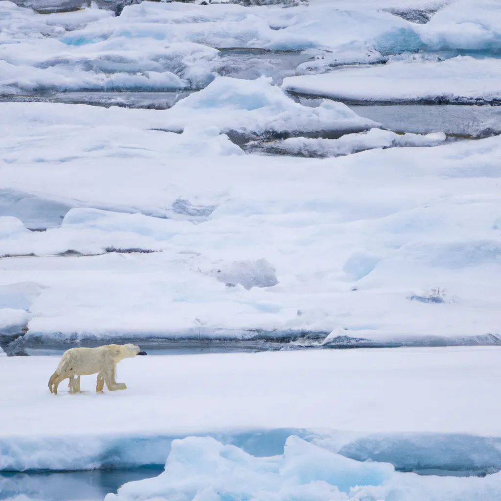 Prompt: a polar bear on a glacier  in the Arctic Ocean