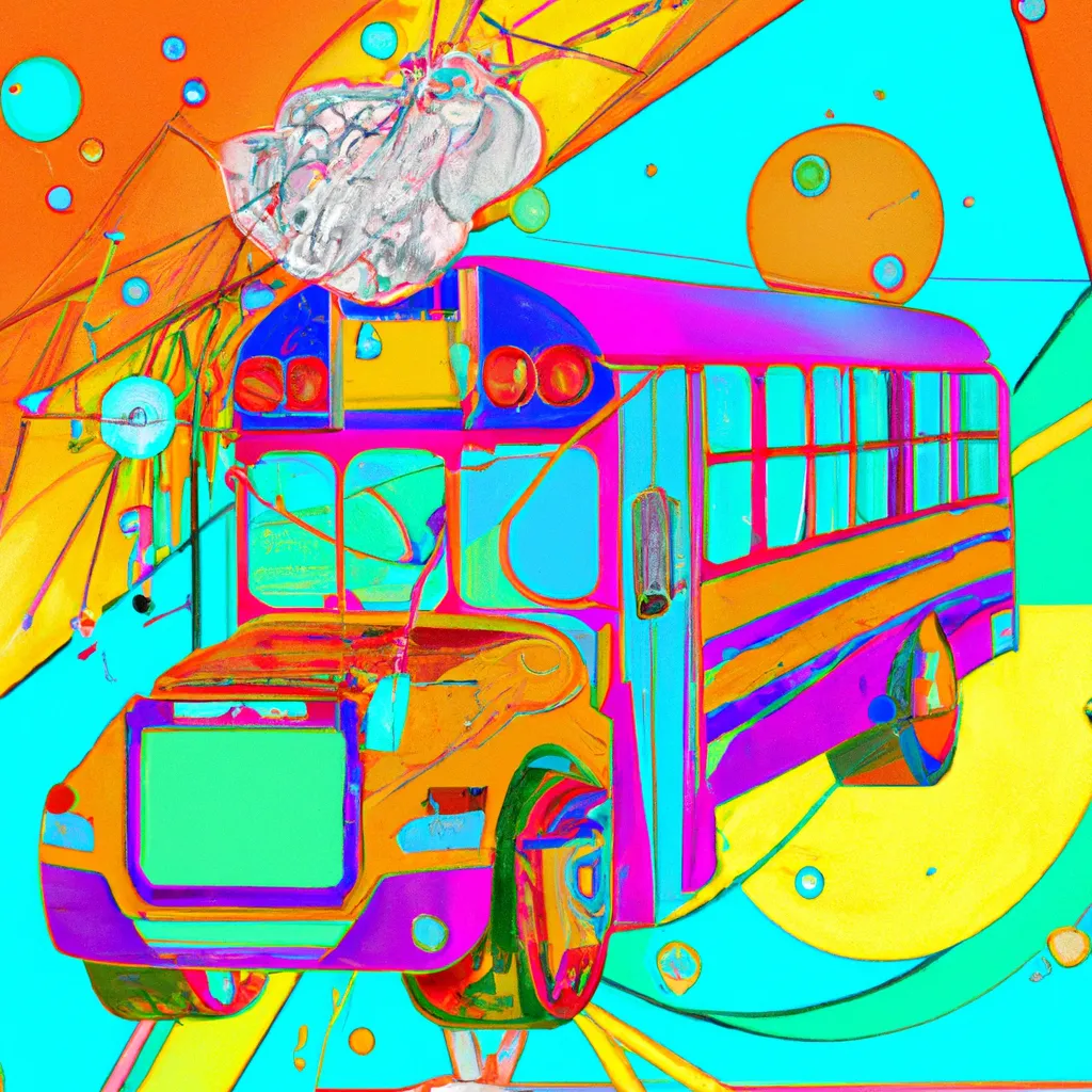 Prompt: A Memphis surrealist art of a magical school bus, digital art, masterpiece, Award-Winning, smooth, coherent