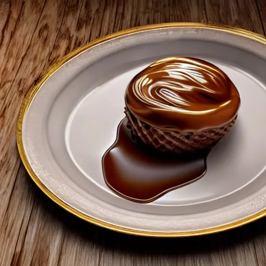 Prompt: scoop of ice cream on ornate fine china plate with (caramel and chocolate sauce) drizzled over it, food magazine photo, 8k ultra realistic, photography