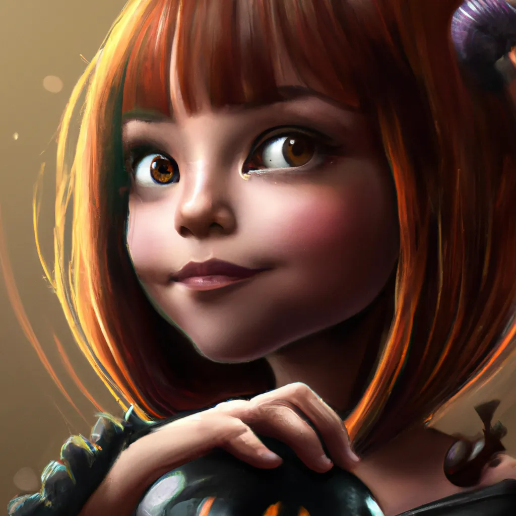Prompt: Hyper realistic Photo realistic Portrait of a cute mischievous young witch about to get up to some trouble. Black and Orange palette. By Ruan Jia and Artgerm and Range Murata and WLOP and CLAMP. Key Art. Fantasy Illustration. award winning, Artstation, intricate details, realistic, Hyperdetailed, 8k resolution.