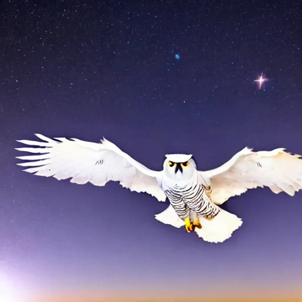 Prompt: photo of a shiny white eagle owl in a night sky, full silver moon and full crimson moon, highly detailed, national geography,