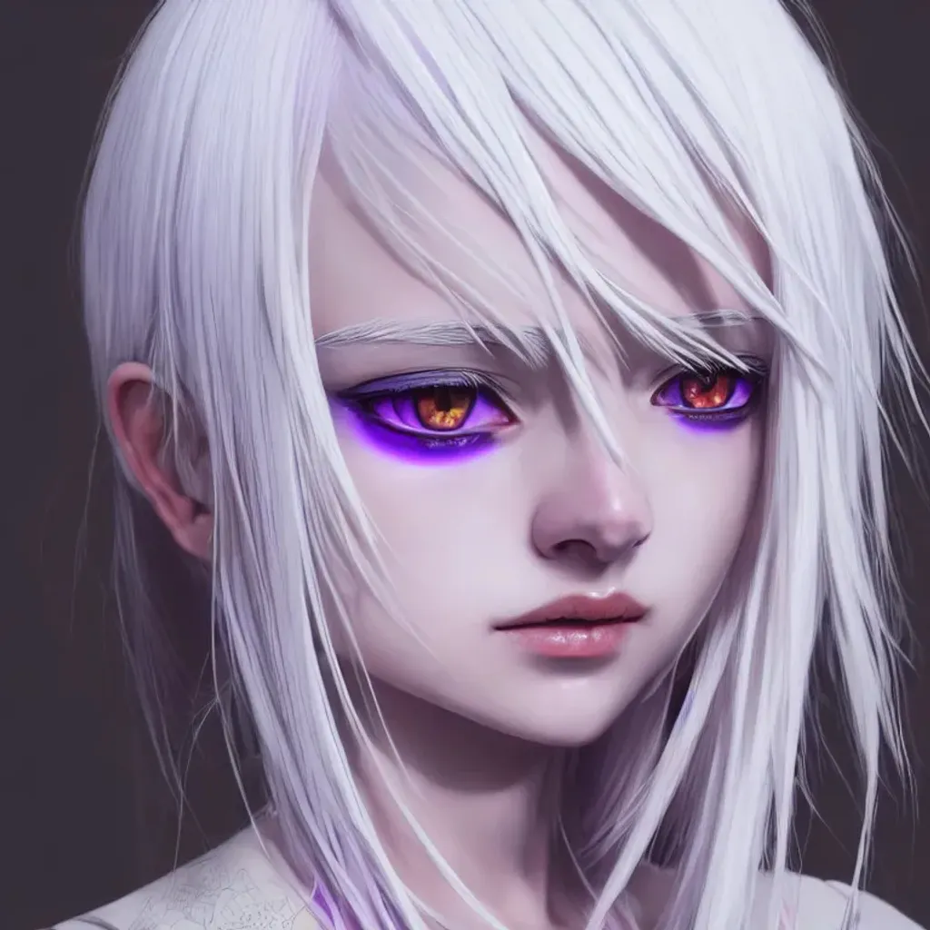 Prompt: a white haired girl with red light purple eyes, high quality, detailed face, award winning, trending on artstation, cinematic lighting, attention to detail, detailed, hyper realistic, anime, detailed, masterpiece, golden ratio, fibonacci sequence, art by Seike Yukiko